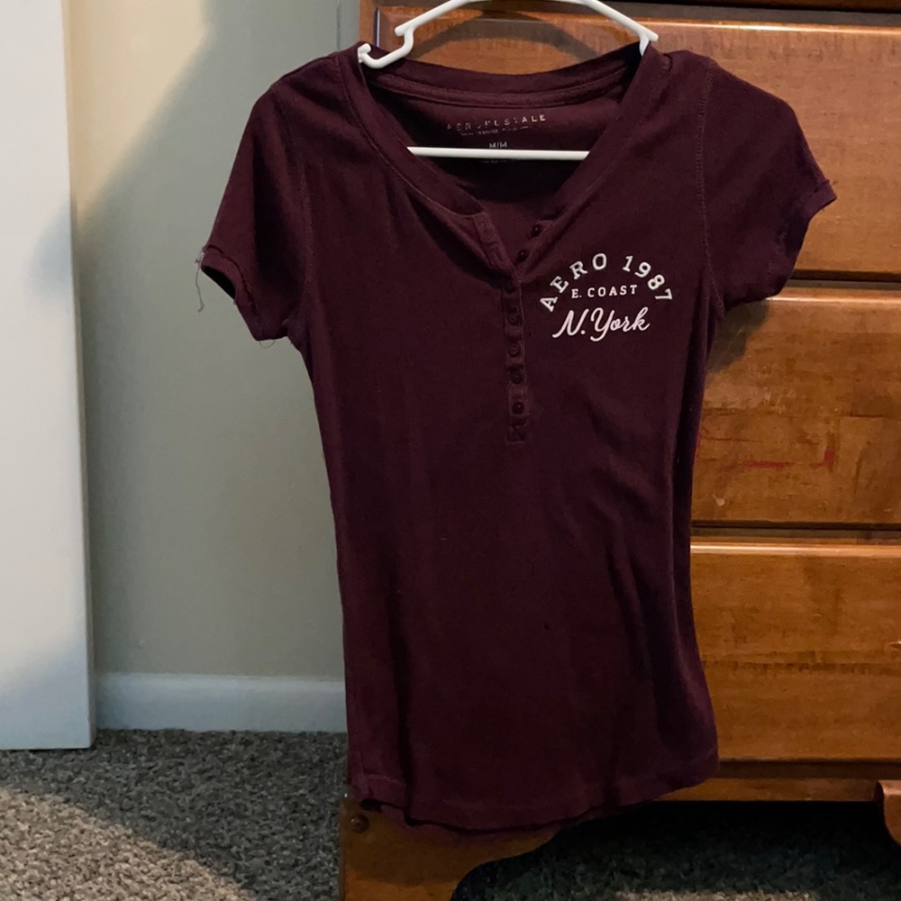 Burgundy AE t-shirt. Size: Medium